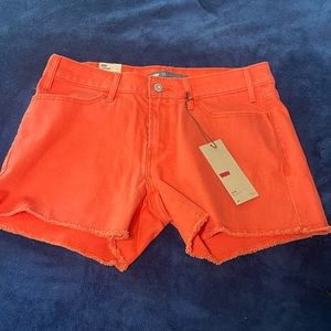 Levi's Shorts Women's Size 10 Orange Denim Cotton Casual Pockets Button Cut Off
